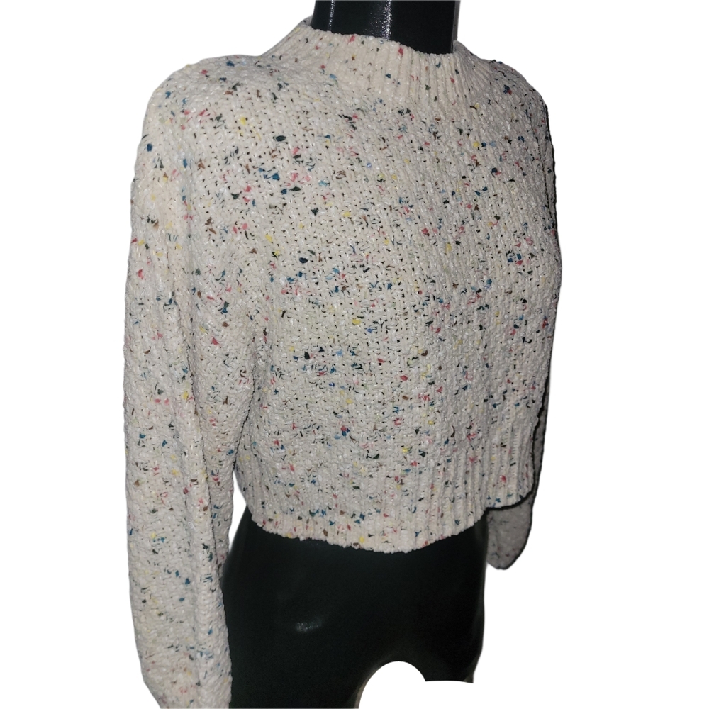 Hyfve Cream Confetti Speckled Knit Cropped Sweater Small - Picture 2 of 7
